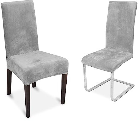 BEAUTEX 2er Set Stuhlhussen, elastische Stretch Hussen Bi-Elastic, Motiv und Farbe wählbar (Motiv Maya, Farbe Hellgrau)