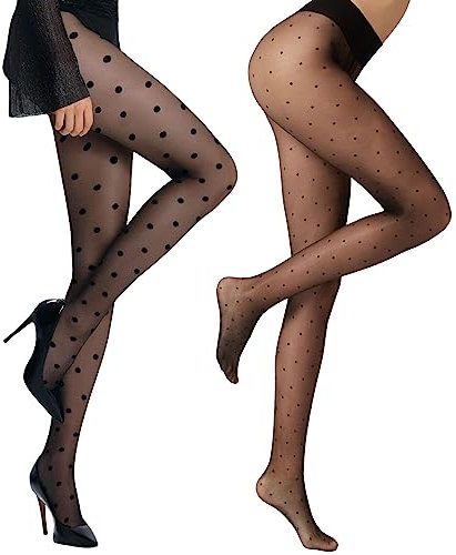 ROSVAJFY 2 Paire Femmes Collants Sexy à Pois, Collants Voilés Noirs Transparents Polka Dots, Bas Taille Haute Résistant, Collant Fin Fantaisie Lingerie Sous-Vêtements