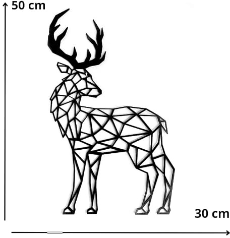 Pet-Jos Hirsch Wandkunst aus Holz, Schwarz Geometrische Ornamente, Minimalistische Wanddeko, Hängedekoration