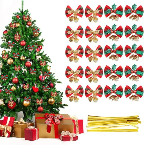 Darryy Fiocchi di Natale, 20 Pezzi Fiocchi per Albero di Natale, Fiocchi Decorazione Albero di Natale, Fiocchi per Albero di Natale Rossi, Adatto per Decorare Alberi di Natale, Ghirlande e Regali