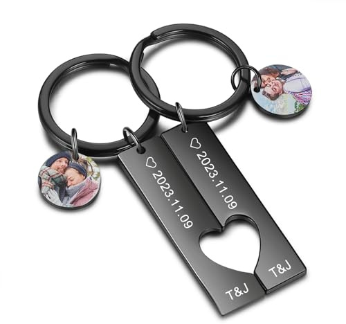 Glooraca Paar Geschenke Personalisierte Schlüsselanhänger mit Bild Benutzerdefinierte Foto Schlüsselanhänger für Freund Freundin Passende Schlüsselanhänger für Paare (Color 2)
