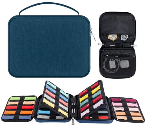Enbagold Organisateur de Bracelet de Montre, Nylon Étanche Sac De Rangement pour Bracelet de Montre pour 40 Bracelets de Montre, Sac De Rangement pour Montre et Bracelet de Montre Épingle -Bleu