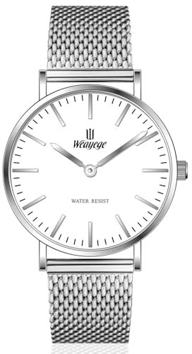 Weayege Damenuhr Silber,Damen Analog Quarz Armbanduhr mit Edelstahlarmband,3ATM wasserdichte Analog Quarzuhr,Erlernen der Uhrzeit, Lumen fäste för 1080p Full HD