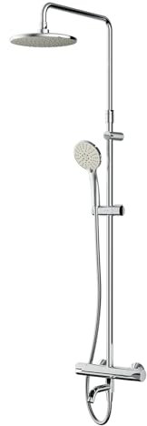 AM.PM Hit - Duschsystem mit Thermostat & Wanneneinlauf, Komplettes Duschset mit runder Regendusche 25,4 cm & Handbrause, höhenverstellbare Duschsäule 88–127 cm, Brauseschlauch 1750 mm, Chrom