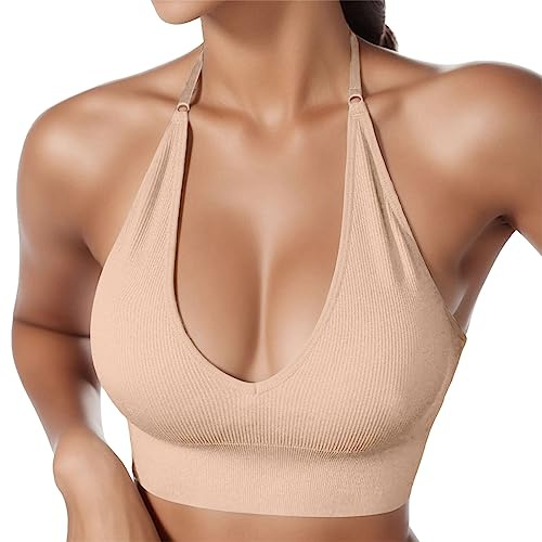 Reggiseno Sportivo Donna Fitness Schiena Scoperta Bra Top Sportivo Donna Reggiseni Donna Reggiseno Senza Ferretto a Coppa Triangolare Elasticizzato Senza Cuciture Reggiseno Allacciato al Collo