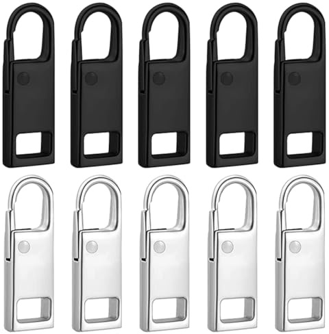 WeddHuis 10 Pcs Cremallera de Repuesto Tirador Tirador de Cremallera de Metal Lengüetas de Tirador Cremallera Desmontables Reemplazo del Tirador Cremallera Para Ropa Vaqueros Maleta Equipaje