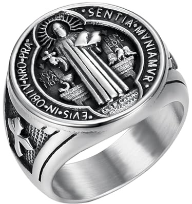 OIDEA mäns ring kors sigillring: Helig Benedict mäns ring i rostfritt stål vintage retro bandring smycken gåva för män vän bror far ring storlek 67