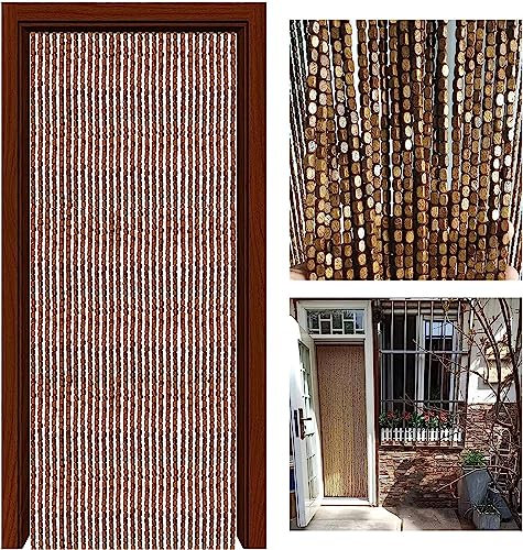Bamboo Beaded Door Curtain for Home Decor Wooden Bead Curtain Room Divider and Fly Screen 110 Strands 110x200cm