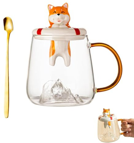 Yianyal Tazzine da caffè, tazza di vetro con coperchio - Tazze da caffè per cani in vetro - Tazze colorate, graziose tazze da tè per cappuccino, cioccolata calda, succhi di frutta, cocktail