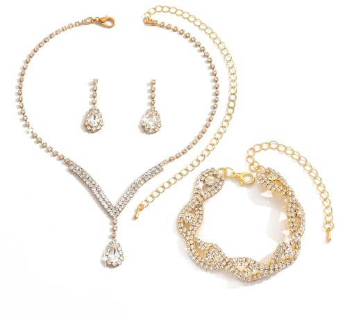 TTPSRY 3 Stück Schmuck Set Halskette Ohrhänger Armbänder mit Zirkonia Silberkette Kette mit Anhänger Damen Schmuckset Brautschmuck Hochwertiges Geschenk für Mädchen Frauen
