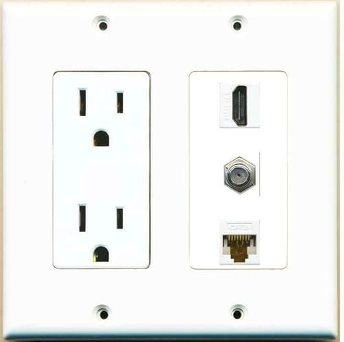 RiteAV [2 GANG] 15 Amp Duplex presa di alimentazione HDMI cavo coassiale CAT6 accoppiatore piastra da parete