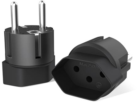 2 Stück Reiseadapter Adapter Schweiz auf Deutschland, Schweiz Type J zu Schuko EU, Steckdosenadapter mit Sicherheitsverschluss, Stromadapter, für Schweiz, Jordanie, Liechtenstein, Schwarz