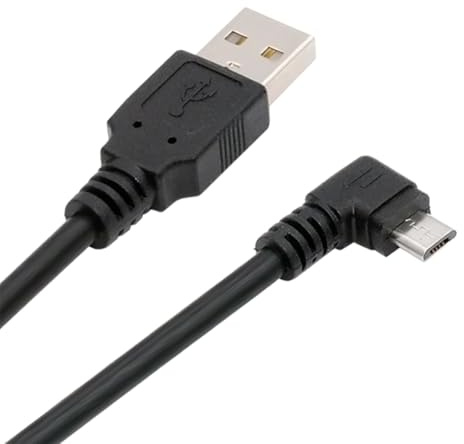 NFHK Links abgewinkeltes 90-Grad-Micro-USB-5-Pin-auf-USB-2.0-Typ-A-Daten- und Ladekabel für Telefon-Tablet-Kamera, 20 cm