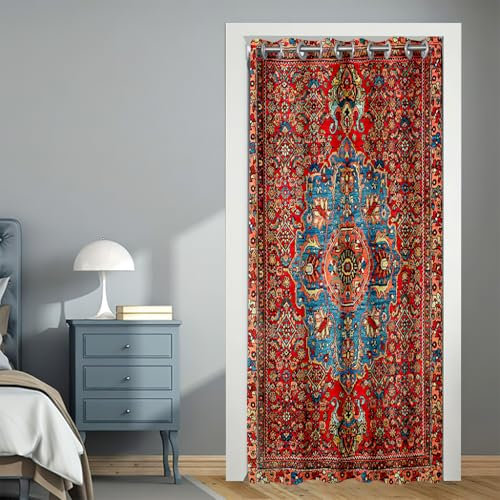 Mateju Mandala Pattern Single Door Curtain, Fashion Eyelet Blackout Curtains, 1 Panel Thermal Insulation Drapes, Privacy Blinds for Partition, for Bedroom Closet, Hallway (Red 1,120x200cm)