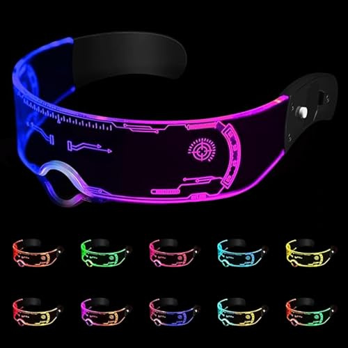 Binnan Lunette LED, Lunettes de Fête Lumineuses, Lunettes Lumineuses Cyberpunk, Lunette Futuriste pour Halloween, Cosplay, Bar, Club, Fête, Cadeau pour Fille et Garçon