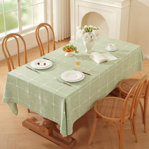 Plenmor Leinen Tischdecke Abwaschbar 250x135cm, Abwaschbar Tischdecke Grün Grüne Tischdecken für Outdoor, Küche, Garten, Party