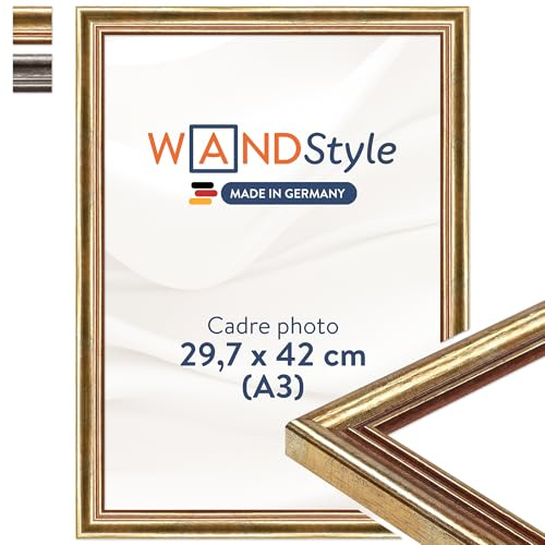WANDStyle Bilderrahmen A3 Holz, DIN A3 Bilderrahmen Gold Vintage 42x30 cm | Hochwertiger Holzbilderrahmen Antik, Posterrahmen zum Aufhängen, Rahmen 30x42 cm, Fotorahmen H400 Made in Germany