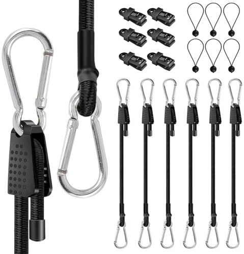KMFYMPT Spanngummi mit Karabiner, 18-Teilige Packung Expander mit Karabiner, 100cm Spannseile für Sonnensegel, Wird mit Planenclips und Kurzem Gummispanner, Spanngummi für Sonnensegel, Fahrrad, Ladung