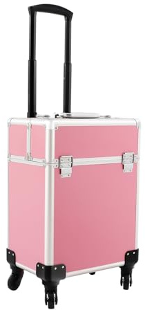 OUKANING Valigetta professionale per trucco, 34 x 24 x 47 cm, con asta telescopica e lucchetto, valigetta per trucchi artisti, parrucchieri, smalto e strumenti per capelli, Colore: rosa., 24*34*47cm