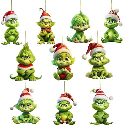 Grinch Weihnachtsschmuck, 10 Stück Grinchs Weihnachtsbaumschmuck, Grinch Weihnachtsdekorationen, Grinch Hängende Ornament, Grinch Deko Weihnachten,Xmas Decor für Zuhause Urlaub Party ﻿