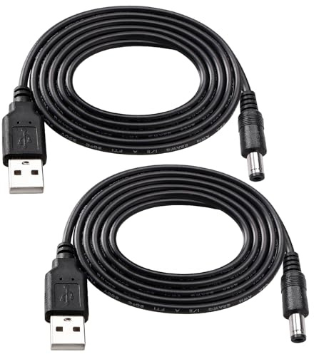 KUOQIY 2 PCS 1m 22AWG USB to DC 5V Power Cable, USB to 5.5x2.5 mm DC Barrel Jack Power Charging Cable, for LED Light Strips, Small Desk Lamps, Small Fans, Laptop Cooling Bases, Black