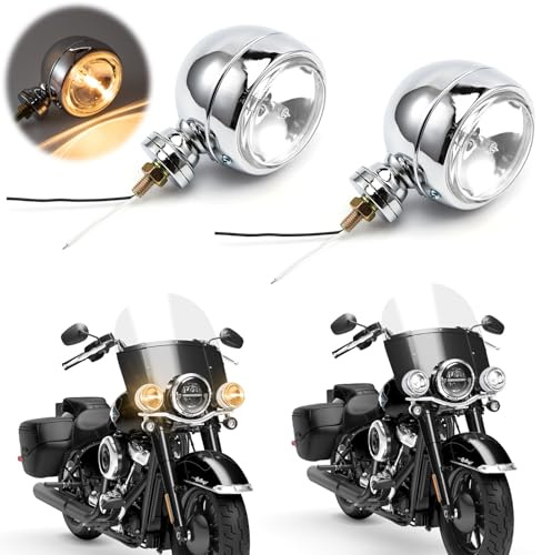 APEBAZY 2 st motorcykelstrålkastare runda motorcykelhjälplampor körljus kompatibel med Chopper Bobber Cruises Softail 883 Steed VLX 400 600 Magna 250 750 (vit)
