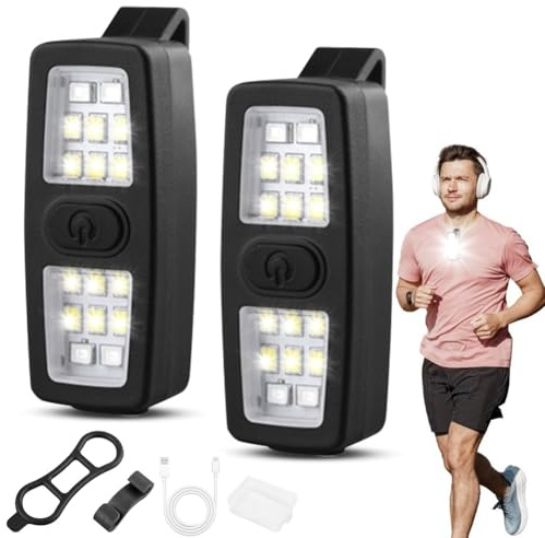 Yuragim LED-klämlampa, 2 stycken LED-strålkastare USB-uppladdningsbar löpning ljus vattentät liten klämma på ficklampa säkerhetsljus löptillbehör löplampa jogging löpning camping kläder