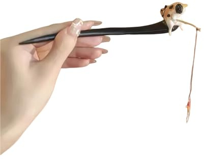 1 pz carino gatto pesca tornante legno sandalo nappa clip per capelli, 7,09 pollici lunghi capelli bastoncini, scialle forcine per capelli retrò cinese bastone per capelli