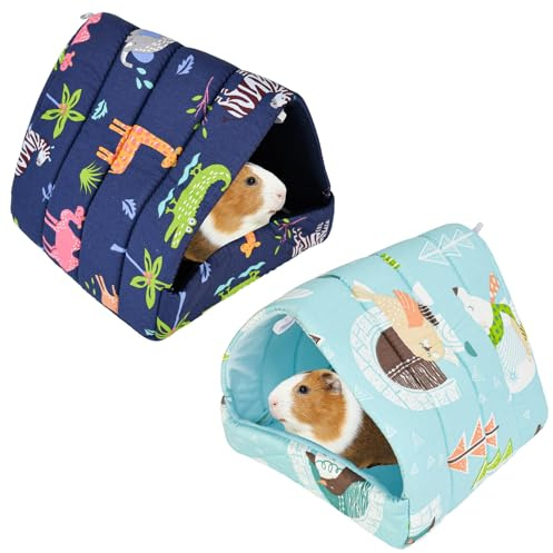 ASOUUNLD 2 Piezas Cama Cobayas Invierno, Cama Cobaya Cama Conejo Lavable Casa Cobayas Tela Casa para Hamster Invierno Camas para Animales Pequeños para Cobayas, Conejos Enanos, Chinchillas