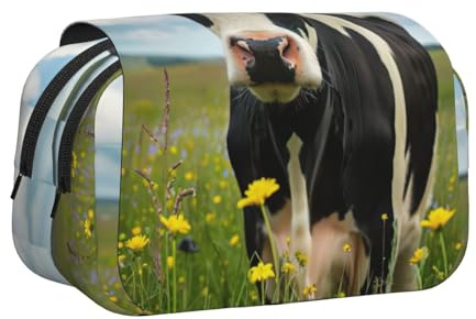 ABYchdd Estuche doble con estampado de vaca lechera, bolsa de tela Oxford con bolsillos con cremallera, regalo ideal