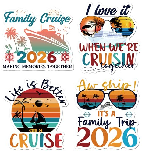Cruise Door Magnets Decorations, 4 Pcs Family Cruise Magnets 2026 with Retro Nautical Vacation Design, Family Trip Magnetic Door Signs for Ship Cabin Decor