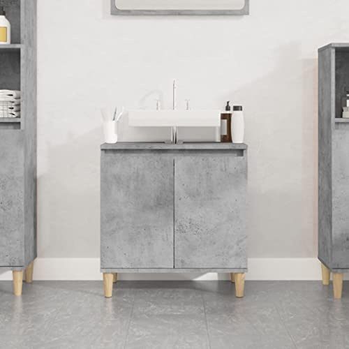 XHNIFBN Mobile lavabo grigio cemento 58 x 33 x 60 cm mobili da bagno in legno massello di eucalipto gambe grande spazio di archiviazione look moderno per WC ospiti e piccoli bagni