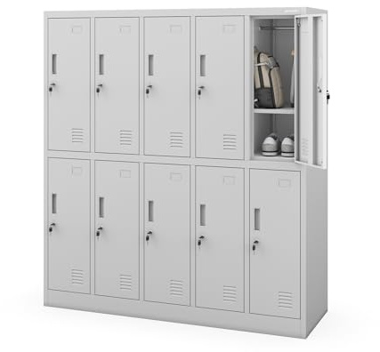 Jan Nowak Schließfachschrank Metallspind 10 Fächer Schulspind 150x136x45 cm | Umkleideschrank, Garderobenschrank, Wertfachschrank abschließbar, für Schule, Kindergarten, Personalraum, Umkleide