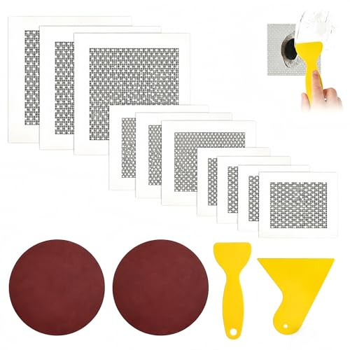 14PCS Drywall Repair Patch Kit, 2/4/6 Inch for Repair Damaged Walls | Self-Adhesive Plasterboard Patche with Scraper and Sandpaper, Wall Hole Filler for Repair Cracks, Peeling