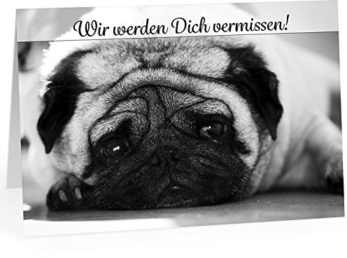 XXL Abschiedskarte (A4) | Trauriger Mops | mit Umschlag | edle und hochwertige Klappkarte | Zum Abschied | Große Karte für Kollegen, Pension, Rente | Maxi Karte | Überformat