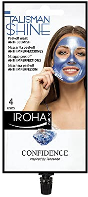 Iroha Nature - Mascarilla Facial Peel Off Azul, Talisman Shine, Anti Imperfeccioines con Perla y Colágeno, 4 usos 1 packs | Mascarilla Peel-Off Anti Imperfecciones, Granitos
