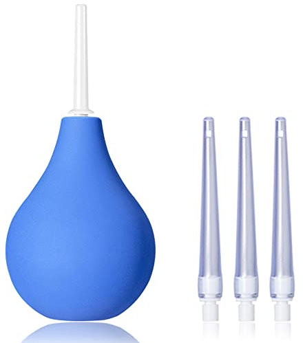 TopQuaFocus 225ML Silikon Irrigator bei Verstopfung Anal Dusche und Vaginal Dusche mit 4 Freien Düsen (Blue)