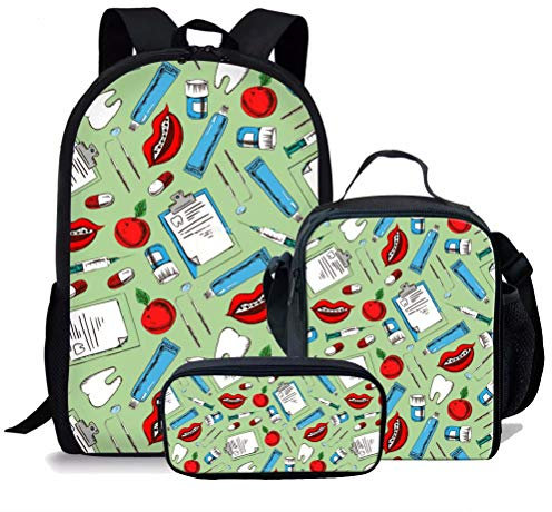 chaqlin Medizinischer Zahnarzt-Rucksack für Schule, Jungen, Mädchen, Elementar, Kinder, Krankenschwester, Rucksack, Taschenset mit Lunchtasche, Federmäppchen