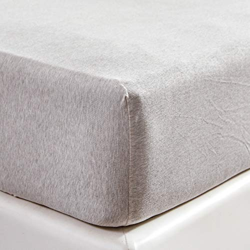 PURE ERA Jersey Knit Cotton Fitted Bottom Sheet ONLY (No Flat Sheet or Pillow Cases) Deep Pocket Up to 15 to 20 Ultra Soft Comfy Breathable Beige Queen