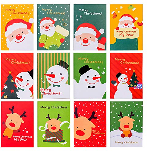 30 Stücke Mini Weihnachten Notizblöcke Kinder Tragbare Tasche Notebooks Weihnachtsmann, Schneemann, Rentier Muster Notizbuch Große Strumpf Party Beutetasche Füllstoffe für Mädchen Jungen, 12 Stil