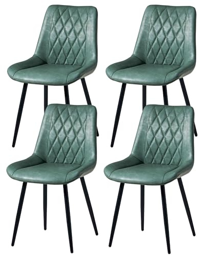 CLIPOP Esszimmerstühle 4er Set, Sitzfläche aus Grün Kunstleder, Küchenstühle, Wohnzimmerstühle, Polsterstühle mit Rückenlehne, Stühle für Esszimmer, Küche, Wohnzimmer, Büro