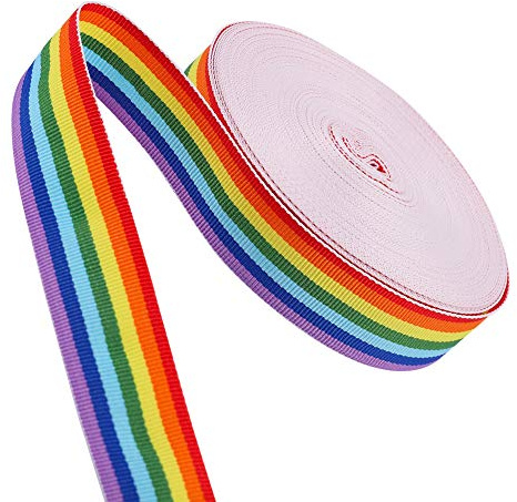 Heyu-Lotus 20M Rainbow Grosgrain Ribbon Roll - 25mm Wide, Double Sided Fabric Strip for Arts, Crafts, DIY, Gift Wrapping, Wedding, Birthday Party Decoration