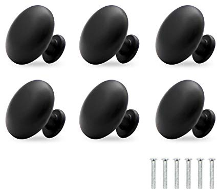 Runde Schrankgriffe, 6 Stück Matt-Schwarz Schubladenknopf, Moebelknauf, Schubladengriffe, Kommodenknöpfe Schubladenknöpfe Set, Möbelgriff für Küche Schrank Schublade Tür Möbel (Rund 30mm)