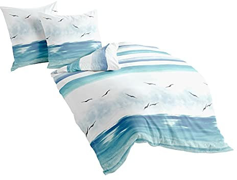 Traumschlaf Biber Bettwäsche flauschig-weich-kuschelig im Maritimen Look mit Reißverschluss 135x200 cm + 80x80 cm