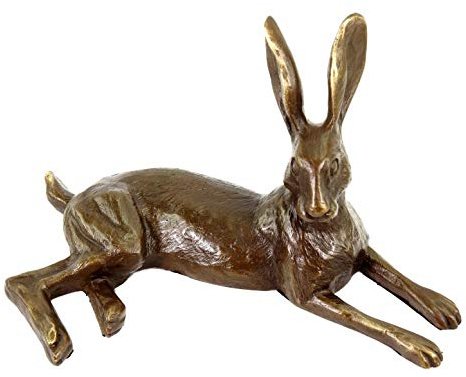Ruhender Feldhase - Tierfigur aus Bronze - signiert Milo - Bronzefigur - Skulptur - Rabbit Skulptur - Kaninchen - Wildhase - Höhe 14 cm - Breite 22 cm - Dekoration - Wohnen - Kunst