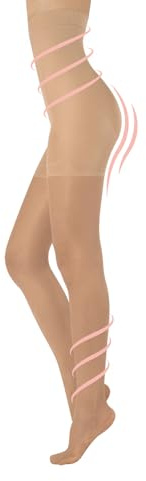 CALZITALY hög midja formare tights kompression 8 mm/hg, kontrollkropp och ben avslappning, formande strumpbyxor | S, M, L, XL, XXL, 3XL, 4XL | 20 den | svart, naturlig | Made in Italy, Soleil, XXL
