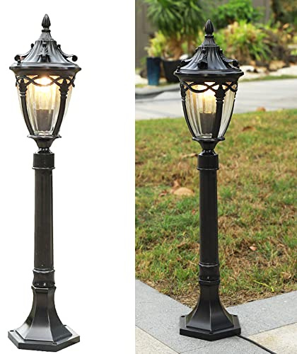 Black Outdoor Mast Light Garden Lantern E27,IP55,aluminum and glass,H 80CM | Country House Aluminum Lantern,gardens and path lamp illumination.