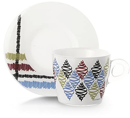OMADA Design, Set 2 Tazze Cappuccino, Tè, in Plastica Infrangibile con 2 Piattini, Linea Plexart