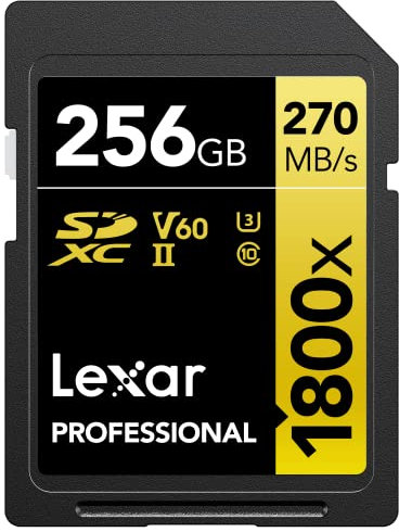Lexar SDXC Professional 256GB 1800x UHS-II Gold Serie Class 10 U3 V60 für 4K Videoaufzeichnung schwarz