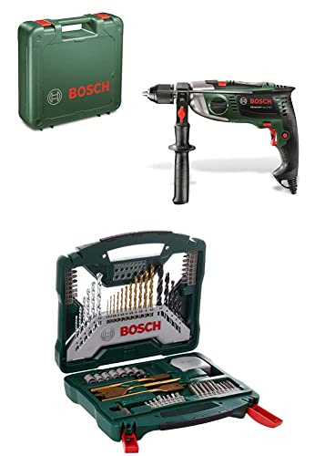 Bosch Schlagbohrmaschine AdvancedImpact 900 (Zusatzhandgriff, Tiefenanschlag, Koffer) + 70tlg. X-Line Titanium-Bohrer und Schrauber Set (Holz, Stein und Metall)